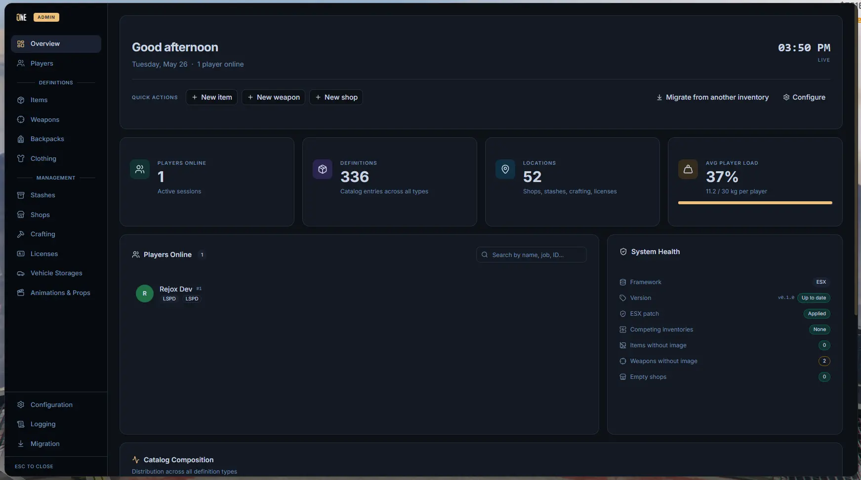 One Inventory admin panel